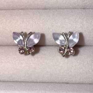 Vintage Silver Butterfly Purple Gemstone Stud Earrings
